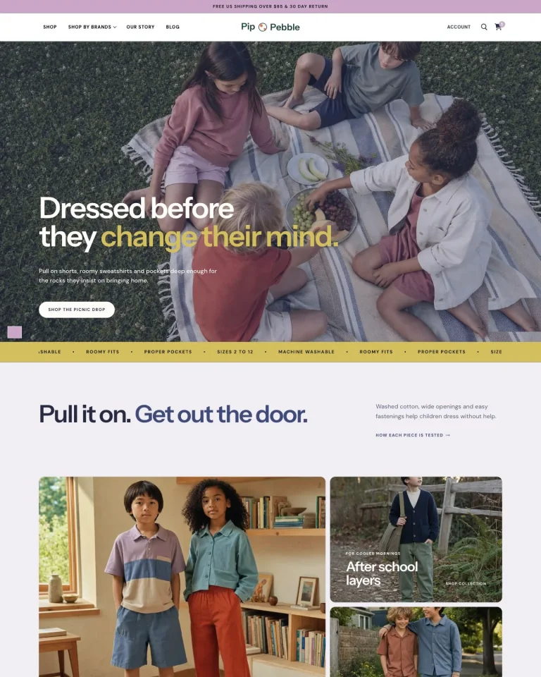 Pip & Pebble shop homepage
